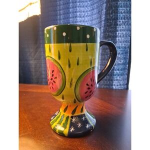 Watermelon Pattern Pedestal Latte Mug Hand Painted by Milson and Louis